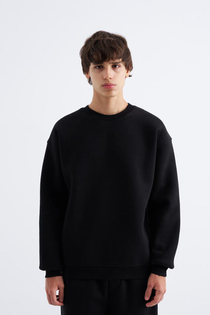Oversize Basic Siyah Sweatshirt